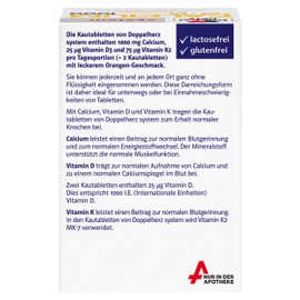 Doppelherz Calcium 1000 + D3 + K2 System - Calcium as a Contribution to Normal Bone Maintenance - 60 Chewable Tablets