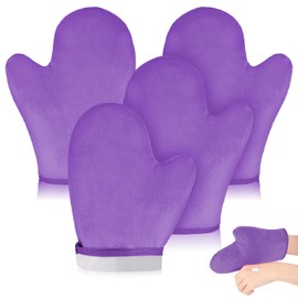 SATINIOR 4 Packs Self Tanning Mitt Applicators Double Sided Sunless Tanning Mittens Reusable Applicator Mittens Tanner Gloves with Thumb(Purple)