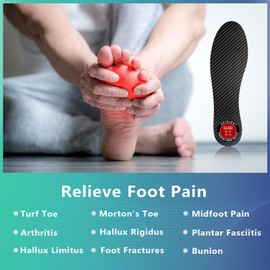 Carbon Fiber Insole 1 Pair, Rigid Thin Foot Plate Shoe Insert for Men Women, Support Turf Toe, Foot Fractures, Morton's Toe, Morton Extension, Hallux Rigidus and Limitus - Alternative to Post Op Shoe