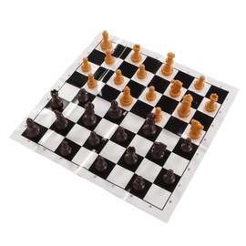 International Standard Chess Set Plastic Chess Set with Chess Board Chess Board for Outdoor Camping Travel (Wood Colour)