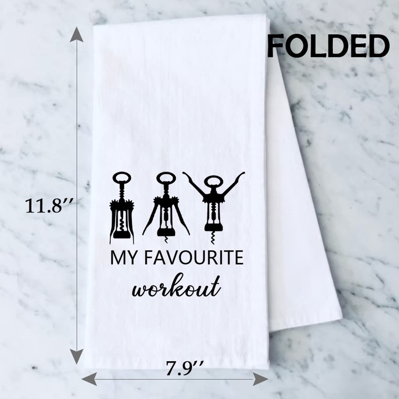 Funny Wine Kitchen Towel My Favorite Workout Corkscrew Towel Wine