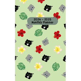  2024 - 2025 Monthly Planner - 24 Month Planner With Contacts, Notes, Passwords and Cute Hawaiian Cat Themed Cover