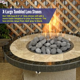 American Fireglass X-Large Lava Stone, 4" - 6" | Tumbled Rock for Use in Indoor or Outdoor Fireplace, Fire Pit or Bowl | for Natural Gas or Propane Fires | Gray/Black, 10 lb Bag