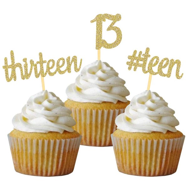 24 piezas de purpurina dorada para fiesta de cumpleaños número 13 para decoración de fiesta de cumpleaños adolescente (dorado)