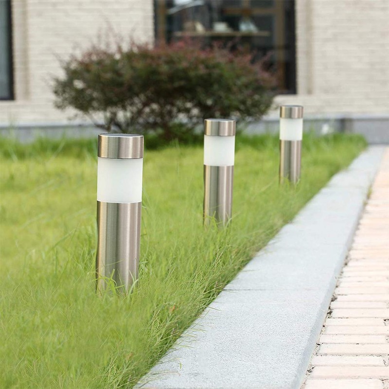 Solar Bollard Lights Outdoor - 6 Pack Stainless Steel Warm