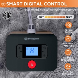 Westinghouse Electric Blanket Queen, Faux Fur Heated Blanket with 10 Heating Levels & 1-12 Hours Auto Off, Soft Cozy Sherpa Heated Blanket Washable Blanket (84" x 90" Queen Size, Grey)