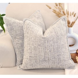 18x18 Pillow Covers for Couch Pillows Beige White & Black Set of 2, Decorative Soft Textured Cozy Chenille Cushions Covers, Modern Decorative Pillow Case Covers for Sofa Pillows