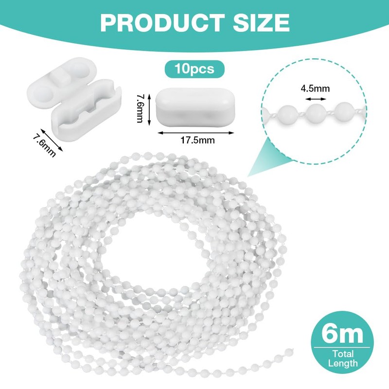 HOTUT Roller Blind Chain Replacement Chain, 6 m Continuous Chain