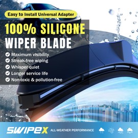 SWIPEX 100% Resilient Silicone Wiper Blade (Pack of 1) - Automotive Replacement All-Seasons Premium Windshield wiper blade, Includes Multi-adapter compatible with 99% of car models - (18 inch (450mm))