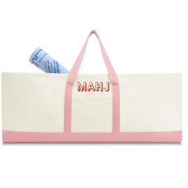 Mahjong Bag for Tiles and Racks Empty American Mahjong Tiles Carrying Tote 31.5 x 12 x 4 Inches Canvas Tile Games Accessories Gifts for Card Pushers Rack Mat Carrying, Case Only(Pink)