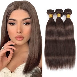 Brown Human Hair Bundles Dark Brown Straight Bundles 14 16 18 inch WuvuSnm #4 Straight Human Hair Weave Bundle