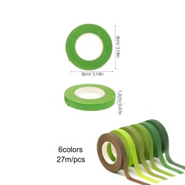 Strehknewen Florist Ribbon 12 Rolls - Florist Crepe & Floral Wire Green Set in 6 Colours 27 m 1.2 cm Each - Crepe Paper for Bouquets, Wreaths, Gift Wrapping & DIY Floristry