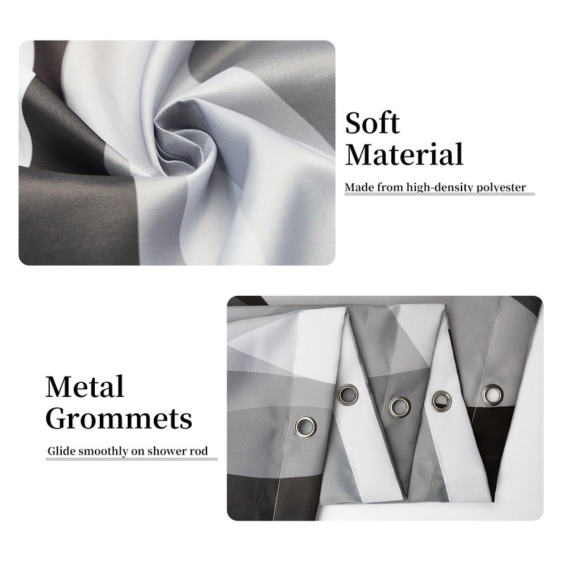 Ruelvth Grey Shower Curtain, Modern Abstract Black and Grey Striped