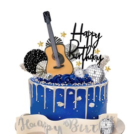 15 decoraciones para tartas de guitarra, decoración para tartas de discoteca, decoración para tartas de cumpleaños, decoración para músico, fiesta temática de roca, fiesta temática de guitarra,