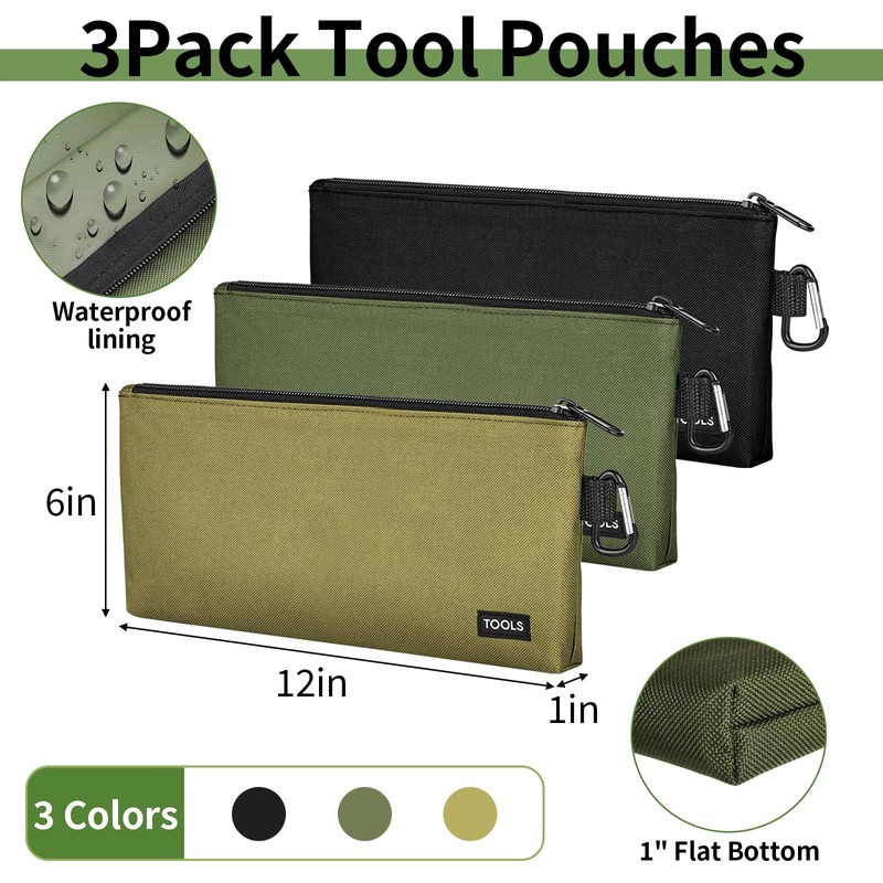 3 Pack Premium Tool Pouches Zipper Bag, 12 in Small