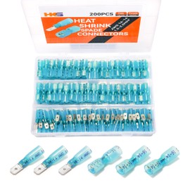 HKS 200PCS/100Pairs Spade Connector Kit - Blue AWG 16-14 Male & Female Terminal-Heat Shrink Electrical Quick Disconnect Wire Connectors Kit - Tinned Automotive Marine Crimp Waterproof and Insulated