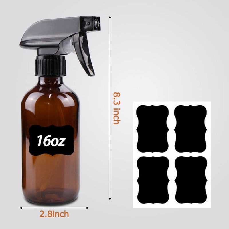 Wedama Amber Glass Spray Bottles, 2 Pack 16 oz Glass