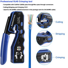 RJ45 Crimping Tool kit Pass Through Ethernet Crimping Tool Wire Crimper Stripper Cutter for Cat5e Cat6 Cat6a 8P8C Modular Connectors Cat6 Crimp Tool and Tester(9V Battery Not included)