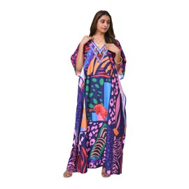 REYNOSOHOMEDECOR Kaftan Dresses for Women Plus Size Bathing Suit Cover up Caftan Maxi Beach Dresses (Blue, One Size)