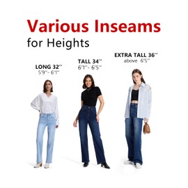 SEVEGO Women's 32"/34"/36" Tall Straight Leg Jeans Mid Waisted Stretchy Loose Denim Pants Casual Baggy Jean Trousers 34'', Blue, M