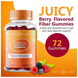 GeriCare Prebiotic Digestive Support Gummies – Berry Flavor, 72 Count, Plant-Based Fiber for Gut Health & Regularity, Non-GMO, Gluten-Free, Vegan, Fiber Supplement to Supports Regular Digestion