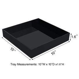 MissionMatch Waterproof Acrylic Vanity Tray, Remote Control Sturdy Valet Tray Organizer, Lucite Nightstand Dresser or Bathroom Organizer for Change, Coin, Key, Phone, Glasses, (Black-10x10inch )