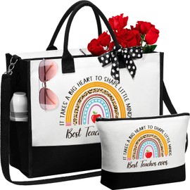Teacher Christmas Gifts, Best Teacher Appreciation Gifts for Women Teacher Gifts from Student, Unique Birthday Thank You Gifts for Teachers w/ Canvas Tote Bag & Makeup Bag Funny Daycare Teacher Gifts