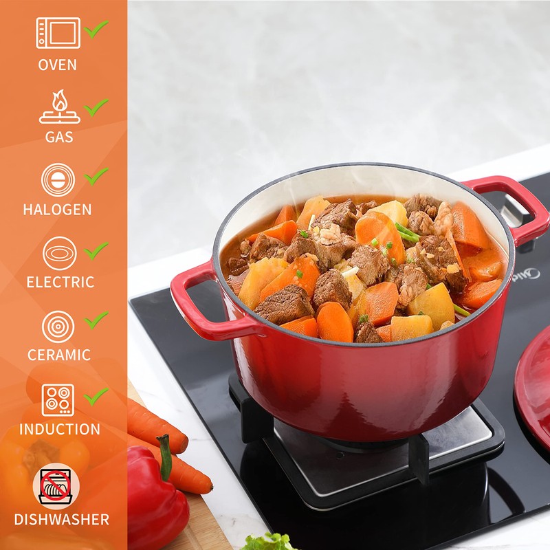 Velaze 6 QT Enameled Cast Iron Dutch Oven, Dual Handles