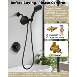 Replacement for Moen Shower Trim Kit, Dual Shower Faucet Combo Kit, Matte Black Handheld Showerhead and Rain Shower 2-in-1 Combo System, Shower Handle& Metal Hose (Valve& Catridge Not Inclued)