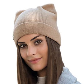 Yixda Women's Winter Knitted Hat Warm Fashion Beanie Hat Cat Ear Hat, khaki