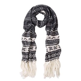 Premium Long Dual Tone Fair Isle Knit Warm Winter Fringe Scarf, Grey