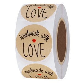 Hybsk 1.5" Inch Round Natural Kraft Handmade With Love Stickers with Black Font (Type 1)