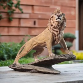 19-Inch Majestic Lion Statue for Outdoor Decor - Realistic Glass Artwork with Lifelike Mane & Expressive Eyes, Perfect for YardsColor: Brown, Size: One Size