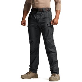 CQR Men's Flex Stretch Tactical Pants, Water Resistant Ripstop Cargo Pants, Lightweight EDC Outdoor Work Hiking Pants, Tac-Stretch Cargo Black, 32W x 32L