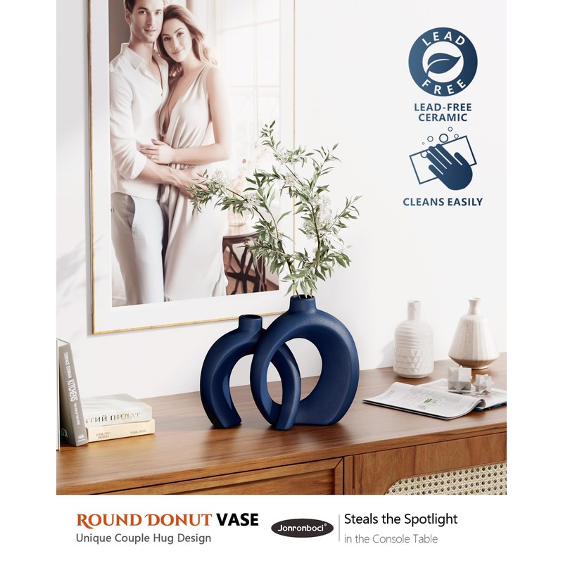 Blue Vase Set of 2 - Donut Navy Vases Home