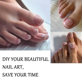 French False Toenail - 120PCS Square False Toenails Short - White French Tip Pink Stick On Toenails - Full Cover Stick on Nails with Glue for Women Girls Nail Art Manicure