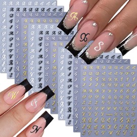 12 Sheets Letters Nail Art Stickers Decals 3D Self Adhesive Letters Nail Stickers for Nail Art Black White Silver Gold Retro English Nail Decals Letters Nail Design Nail Art Supplies