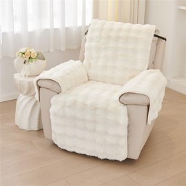 Plush Recliner Slipcover Home Faux Fur Fluffy Recliner Chair Slipcover Non Slip Back Fuzzy Fluffy Reclining Couch Cover Soft Comfort Sofa Slipcover Washable Furniture Protector (Beige)