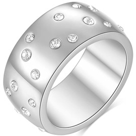 Jude Jewelers 10MM Stainless Steel Chunky Strong Cubic Zircon Filled Eternity Wedding Band Ring (Silver, 10)