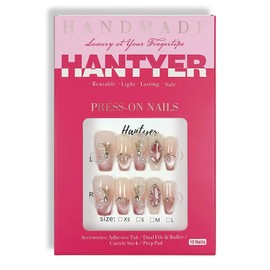 hantyer Uñas Postizas De Ataúd Medianas Con Diseño De Mariposa, Pedrería Blanca Y Perlas, Efecto Ojo De Gato Rosa Brillante Degradado, Puntas Hechas A Mano Con Kit De Herramientas, Estilo De Salón Par