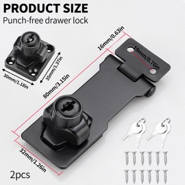 Pack of 2 Security Hasp, Cabinet Lock with Key, 3 Inch Door Latch, Lockable Hasp, Door Lock Indoor for Doors, Cabinets, Garden, Windows (Black)