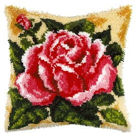 ROCKY&CHAO Latch Hook Cushion Kits, Latch Hook Pillow Case Kits Embroidery Kits Carpet Set17X17Inch, DIY Needlework Pillow Cover Sofa Cushion Rug Making Kits, DIY Craft Kits (43x43 cm) - Flower-AB07