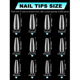 EBANKU Nail Tips with Guidelines,False French Nail Tips, 600PCS Pre-shaped Full Cover Multiple Shapes, Press on Flase Nail Tips for Extension, for Manicure Salons Nail Art DIY