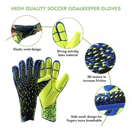 ZEZELIFE Football Goalkeeper Gloves, Soccer Goalie Gloves Kids Boys Children Youth Adults, Gloves Anti Slip, Full Finger Breathable Mesh Self Adjustable Wrist Sports Soccer Gloves Green (5 Size)