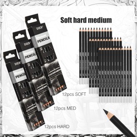 Geyoga 36 Pcs Professional Charcoal Pencils Soft,medium and Hard for Drawing Charcoal Pencils Drawing Set Drawing Pencils for Sketching Shading Drawing Blending Portrait(Black, Assorted)