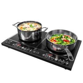SUNVIVIPRO Commercial Double Burner Electric Induction Cooktop, 1000W+800W Dual Induction Hot Plate, 8 Power & 8 Temp Setting, Professional Countertop Burner Stove with Timer, LED Screen, Black