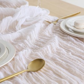 ButterMelt 12 Pack Ivory Cheesecloth Table Runner, Boho 35x120 Inch Long Gauze Decor for Baby Shower, Bridal Shower or Wedding Party