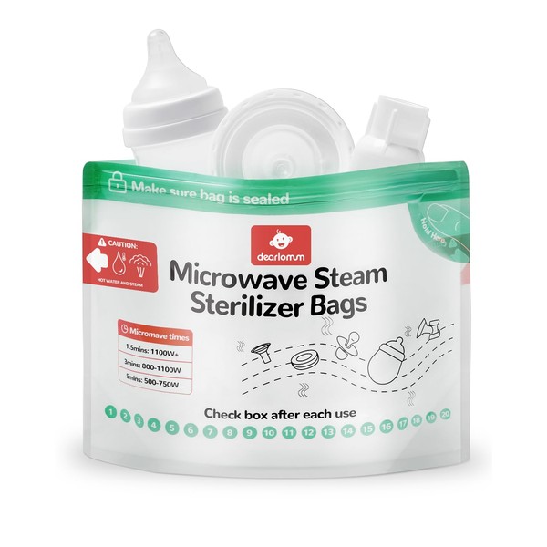 dearlomum Microwave Steam Sterilizer Bag for Baby Bottles 8 Count