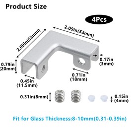 Geesatis 4Pcs L Shape Glass Fixing Clip Accessories,Aluminum Alloy,Reinforced Clip for Rimless Aquarium Shower Door Cube Glass Panel Fixing(Silver)