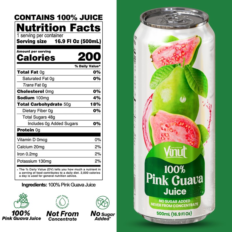 VINUT 100% Pink Guava Juice, No Added Sugar, Not From